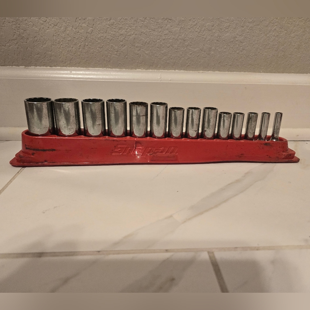 Snap-On 14 pc ⅜" Drive 12pt Flank Drive Deep Socket Set (214SFY), Plastic Base